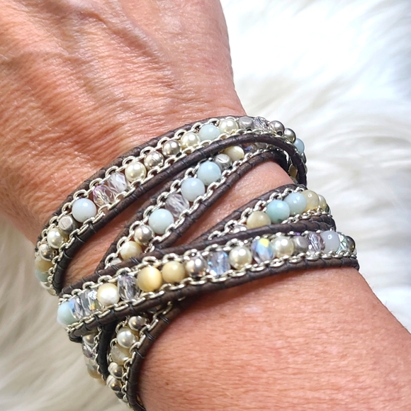 Wrap Bracelet Beaded Neutral Color Gray Everyday Casual Summer Cute Jewelry Fun - Picture 3 of 4